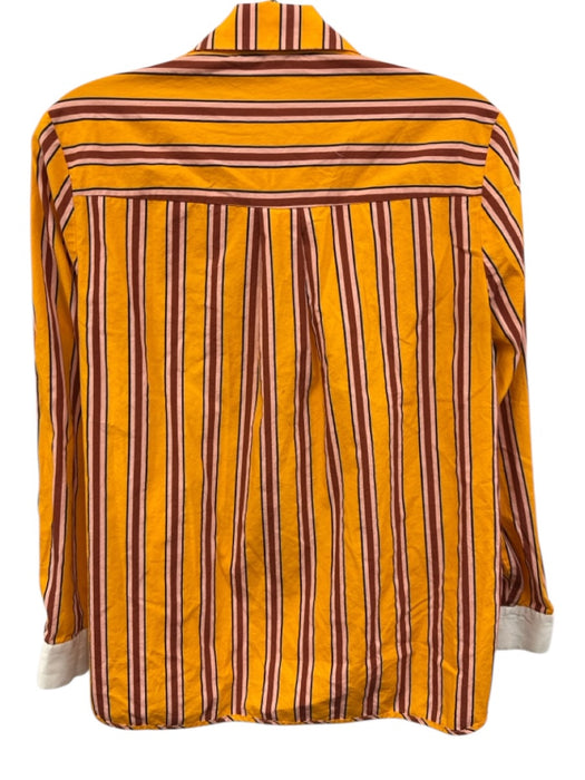 Maje Size 3 / L Orange Cotton Blend Button Detail Stripe Long Sleeve Top Orange / 3 / L