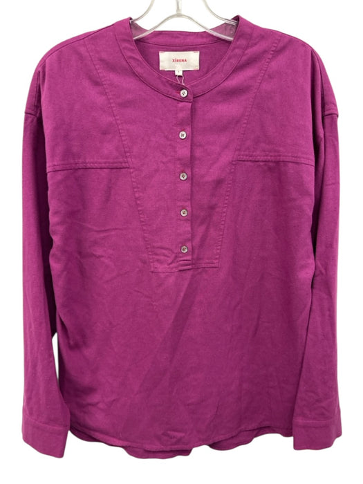 XiRENA Size S Magenta Purple Silk Long Sleeve Half Button Top Magenta Purple / S