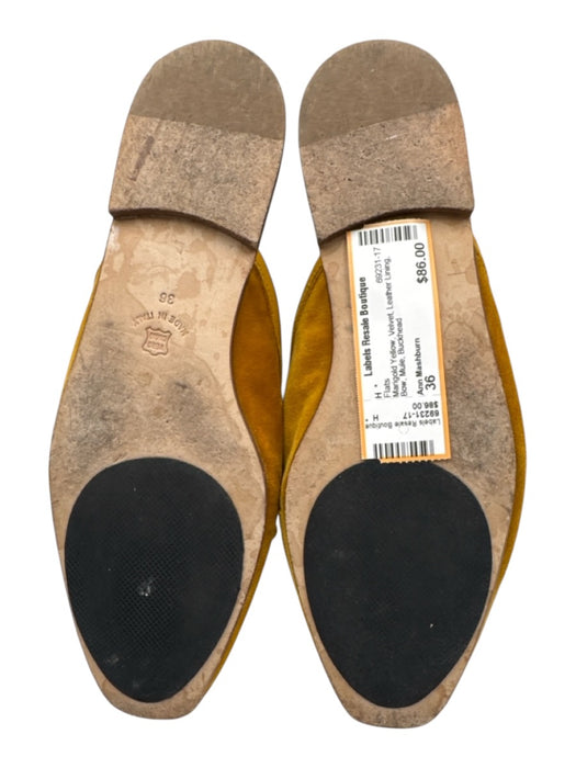 Ann Mashburn Shoe Size 36 Marigold Yellow Velvet Leather Lining Bow Mule Flats Marigold Yellow / 36