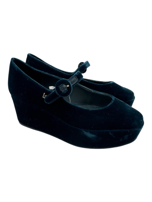 Larroude Shoe Size 6.5 Teal Blue Velour Leather Lining Mary Jane Buckle Shoes Teal Blue / 6.5