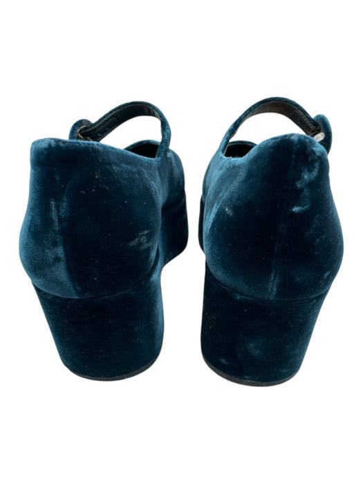 Larroude Shoe Size 6.5 Teal Blue Velour Leather Lining Mary Jane Buckle Shoes Teal Blue / 6.5