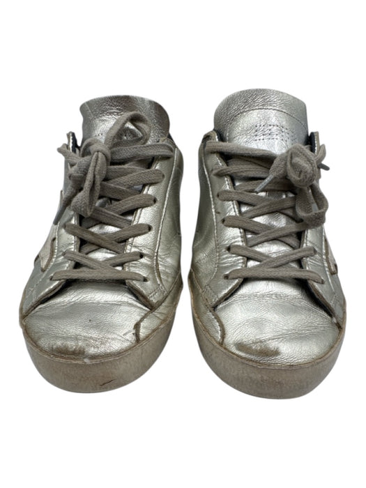 Golden Goose Shoe Size 36 Silver & Navy Leather Distressed Star Lace Up Sneakers Silver & Navy / 36