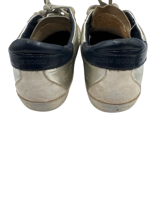 Golden Goose Shoe Size 36 Silver & Navy Leather Distressed Star Lace Up Sneakers Silver & Navy / 36