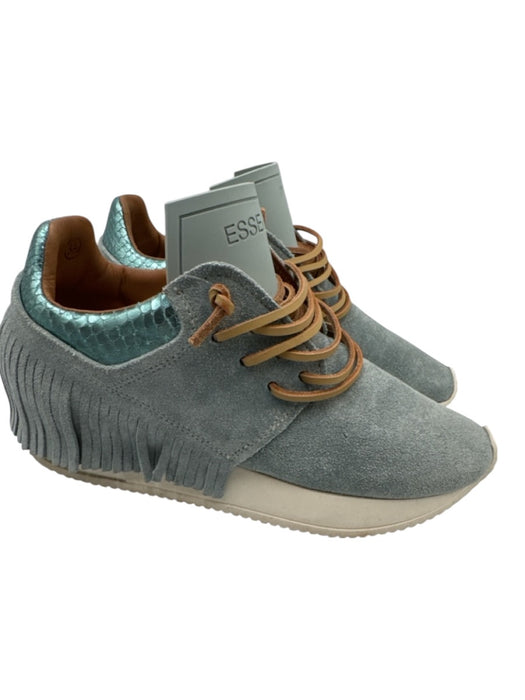 Esse Ut Esse Shoe Size 36 Blue Suede Snakeskin Lace Up Fringe Sneakers Blue / 36