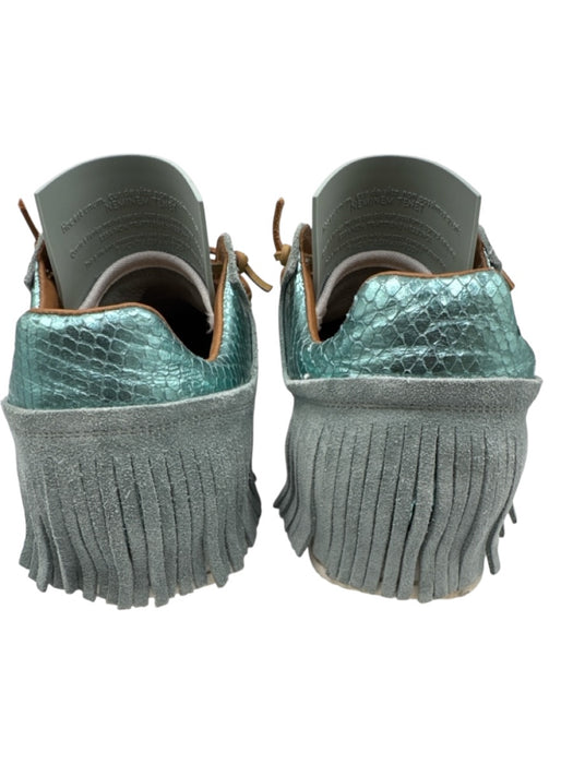 Esse Ut Esse Shoe Size 36 Blue Suede Snakeskin Lace Up Fringe Sneakers Blue / 36