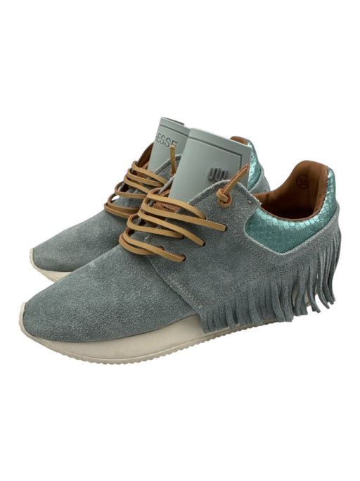 Esse Ut Esse Shoe Size 36 Blue Suede Snakeskin Lace Up Fringe Sneakers Blue / 36