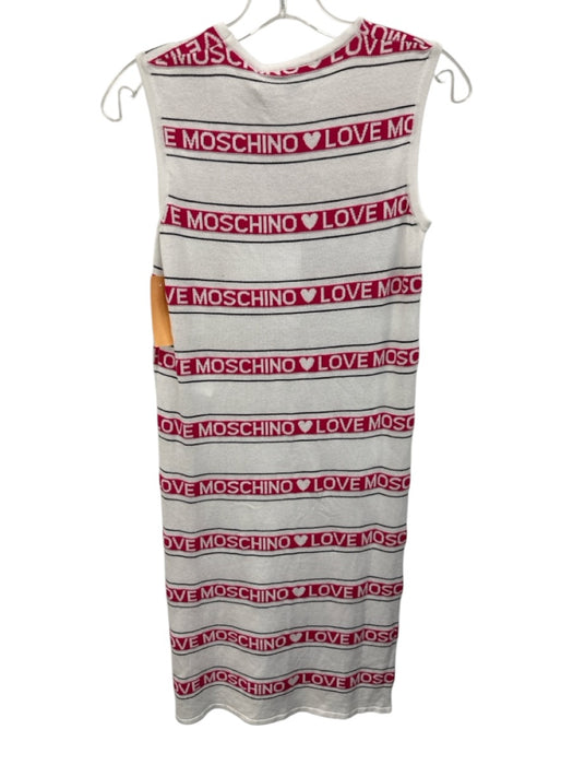 Love Moschino Size 40 White, Pink, Black Viscose Blend Knit Logo Dress White, Pink, Black / 40