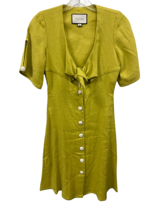 Alexis Size S Chartreuse Green Tie Cut Out Button Down Above Knee Dress Chartreuse Green / S