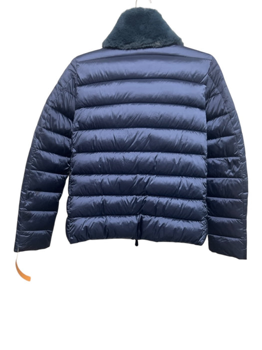 Save The Duck Size 1/S Navy Nylon Puffer Ziper & Buttons Faux Fur Collar Jacket Navy / 1/S