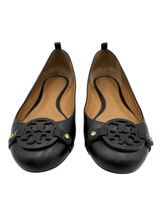 Tory Burch Shoe Size 6.5 Black Logo Gold Detail Leather Flats Shoes Black / 6.5
