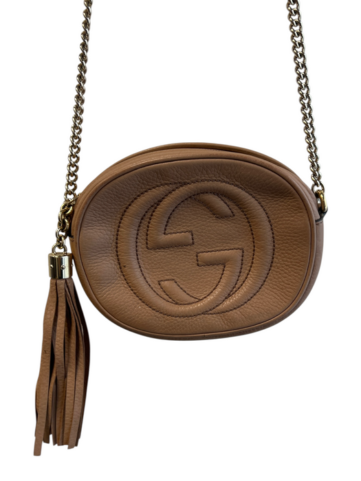 Gucci Brown Leather Zip Close Double G Gold Hardware Crossbody Bag Brown / S