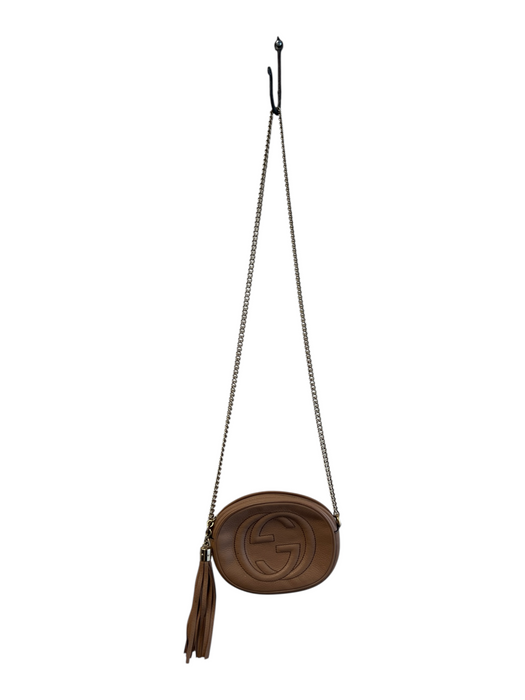 Gucci Brown Leather Zip Close Double G Gold Hardware Crossbody Bag Brown / S