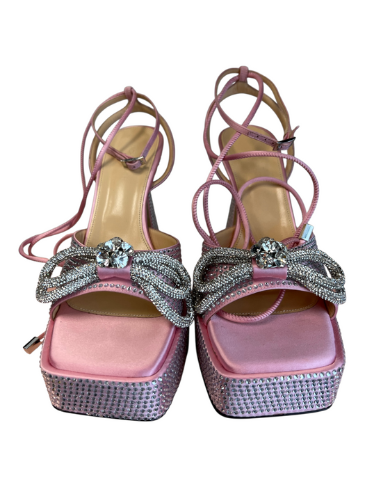 Mach & Mach Shoe Size 41.5 Pink & Silver Satin Double Bow Rhinestone Shoes Pink & Silver / 41.5