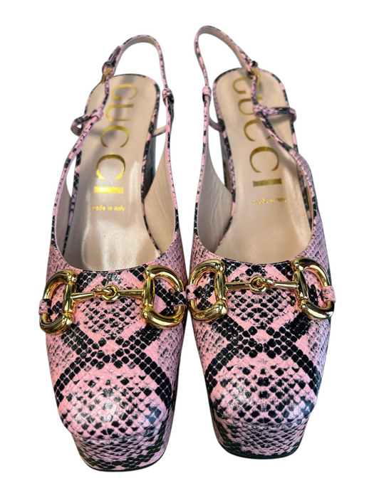 Gucci Shoe Size 40.5 Wild Rose Calfskin Python Print Horsebit Slingback Shoes Wild Rose / 40.5