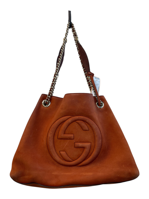 Gucci Orange Rust Leather Logo Gold Chain Shoulder Interlocking GG Bag Orange Rust / Large