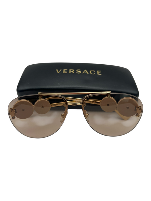 Versace Goldtone Metal Rimless Aviator Nose Guard Medusa Head Sunglasses goldtone