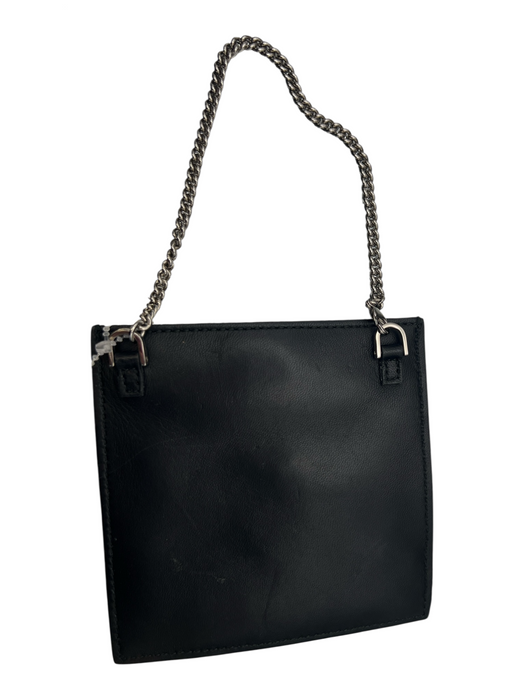 Ferragamo Black Leather Silver Hardware Magnetic Close Square Wallets Black