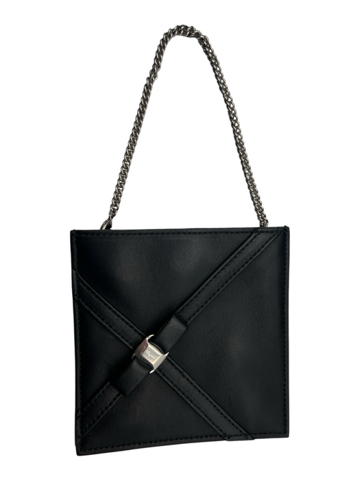 Ferragamo Black Leather Silver Hardware Magnetic Close Square Wallets Black