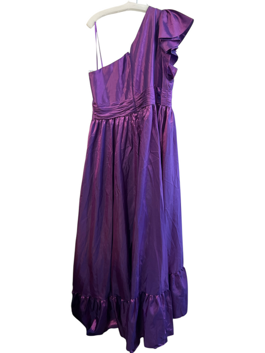 Mac Duggal Size 16W Purple Polyester One Shoulder Metalic Pleated Detail Dress Purple / 16W