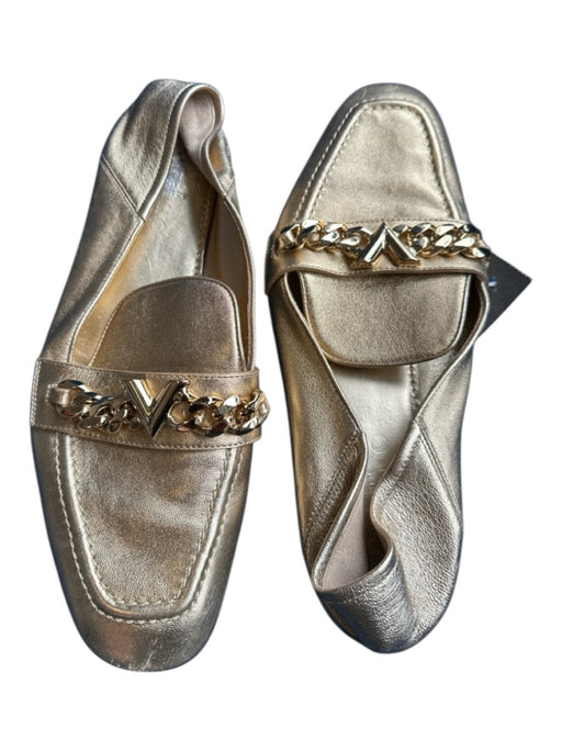 Louis Vuitton Shoe Size 38.5 Gold Leather Chain Metallic Logo Loafers Gold / 38.5