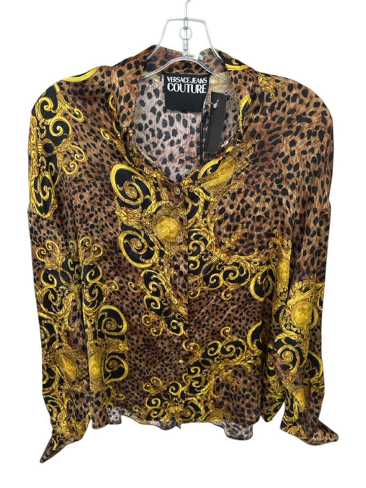 Versace Couture Size 10 Black & Gold Polyester Long Sleeve Animal Print Top Black & Gold / 10
