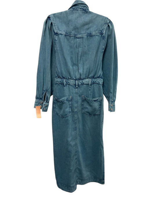 Free People Size S Light Wash Cotton Denim Long Sleeve Snap Up Collar Maxi Dress Light Wash / S