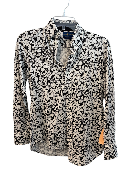 Polo Ralph Lauren Size S Cream & Brown Cotton Collared Button Up Floral Top Cream & Brown / S
