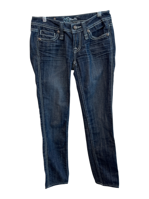 Miss Me Size 26 Dark Wash Cotton Low Rise Embroidered Zip Fly Straight Leg Jeans Dark Wash / 26