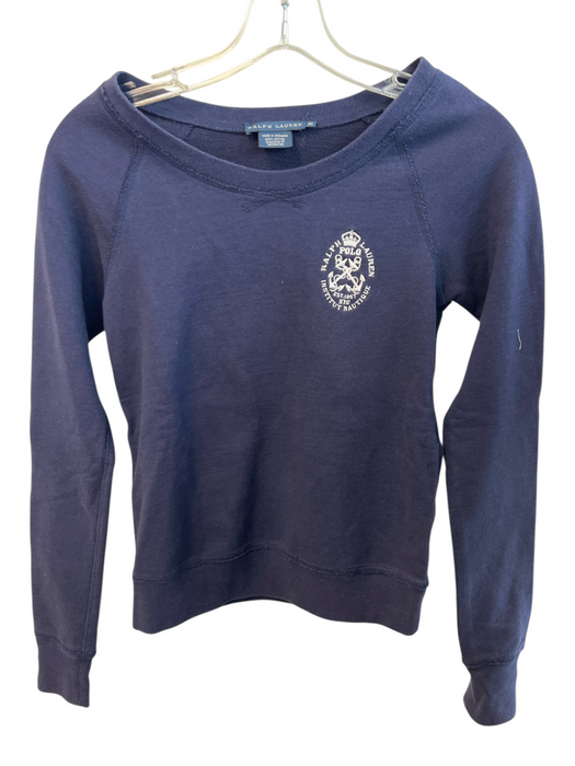 Ralph Lauren Size XS Navy Cotton Crew Neck Long Sleeve Embroidered Top Navy / XS