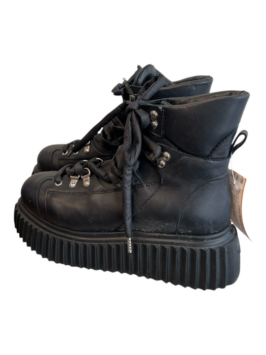 AGL Shoe Size 37 Black Leather Almond Toe Lace Up Platform Boots Black / 37