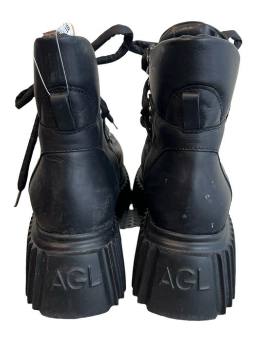 AGL Shoe Size 37 Black Leather Almond Toe Lace Up Platform Boots Black / 37
