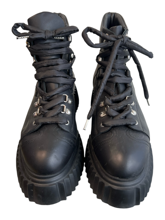 AGL Shoe Size 37 Black Leather Almond Toe Lace Up Platform Boots Black / 37