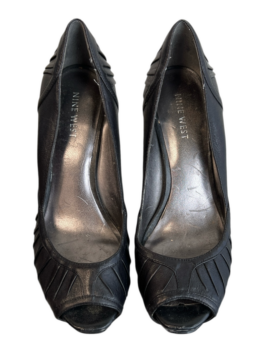 Nine West Shoe Size 6 Charcoal Leather Peep Toe Pleat High Heel Shoes Charcoal / 6