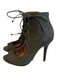 Schutz Shoe Size 6 Green Leather Fur Peep Toe lace up & zip High Heel Booties Green / 6