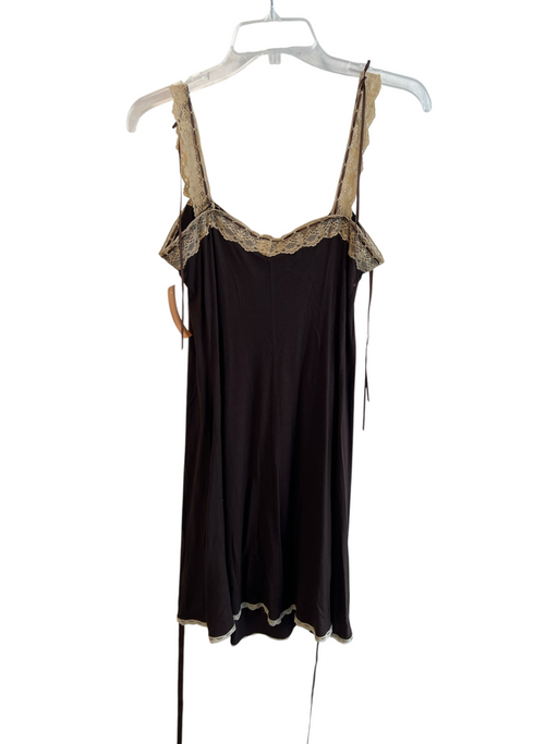 Betsey Johnson Size L Brown Viscose Blend Spaghetti Strap Lace Detail Dress Brown / L