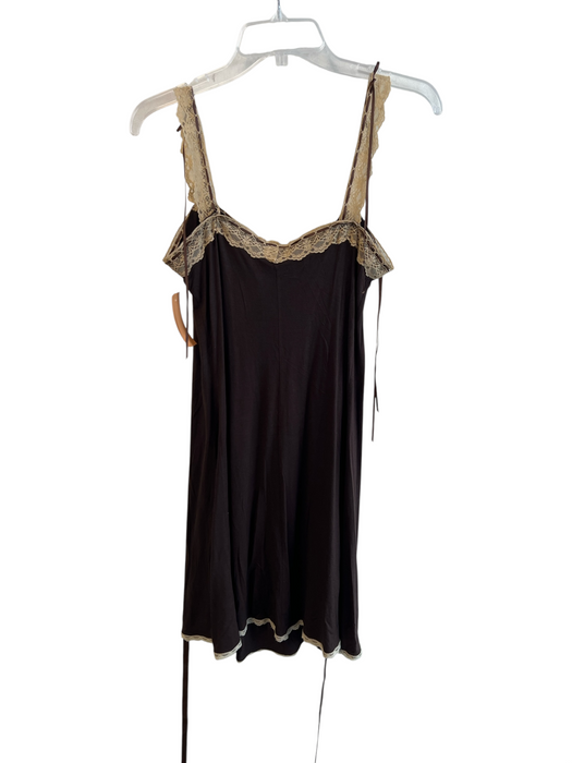 Betsey Johnson Size L Brown Viscose Blend Spaghetti Strap Lace Detail Dress Brown / L