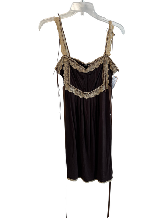 Betsey Johnson Size L Brown Viscose Blend Spaghetti Strap Lace Detail Dress Brown / L