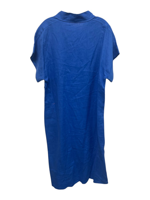 MNG by Mango Size M/L Blue Linen Blend Short Sleeve Split Neck Maxi Dress Blue / M/L