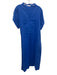 MNG by Mango Size M/L Blue Linen Blend Short Sleeve Split Neck Maxi Dress Blue / M/L