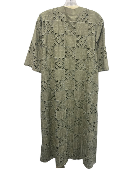 Zara Size M Light Green Polyester Blend 3/4 Sleeve Cut Outs Split Neck Dress Light Green / M