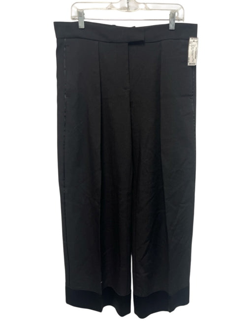 Zara Size L Black Wool Trouser Zip Fly High Rise Wide Leg Pants Black / L