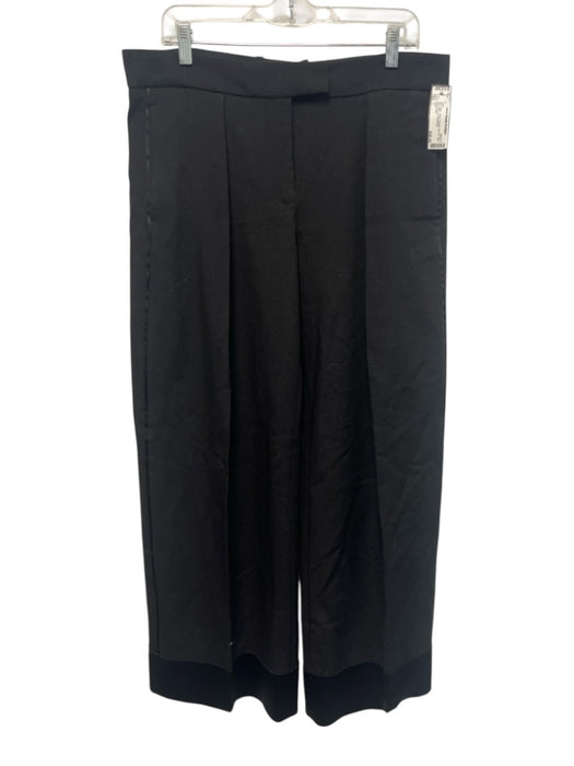 Zara Size L Black Wool Trouser Zip Fly High Rise Wide Leg Pants Black / L