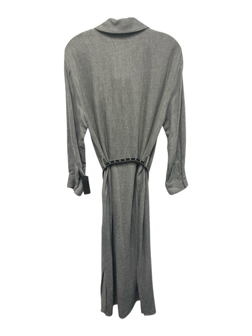 Zara Size M Gray Viscose & Acrylic Button Front Maxi Collar Long Sleeve Dress Gray / M