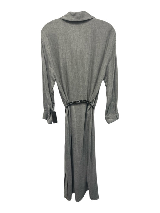 Zara Size M Gray Viscose & Acrylic Button Front Maxi Collar Long Sleeve Dress Gray / M