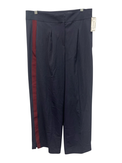 Zara Size L Navy & Red Poly Blend Pin Stripe Trouser Zip Fly High Rise Pants Navy & Red / L