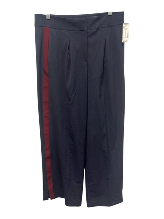 Zara Size L Navy & Red Poly Blend Pin Stripe Trouser Zip Fly High Rise Pants Navy & Red / L