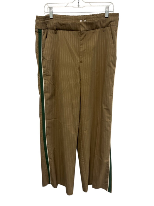 Zara Size L Brown & Multi Poly Blend Zip Fly Elastic Waist Pin Stripe Pants Brown & Multi / L