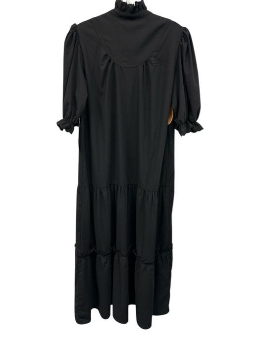 Pomander Place Size L Black Polyester Midi Buttons Ruffle Dress Black / L