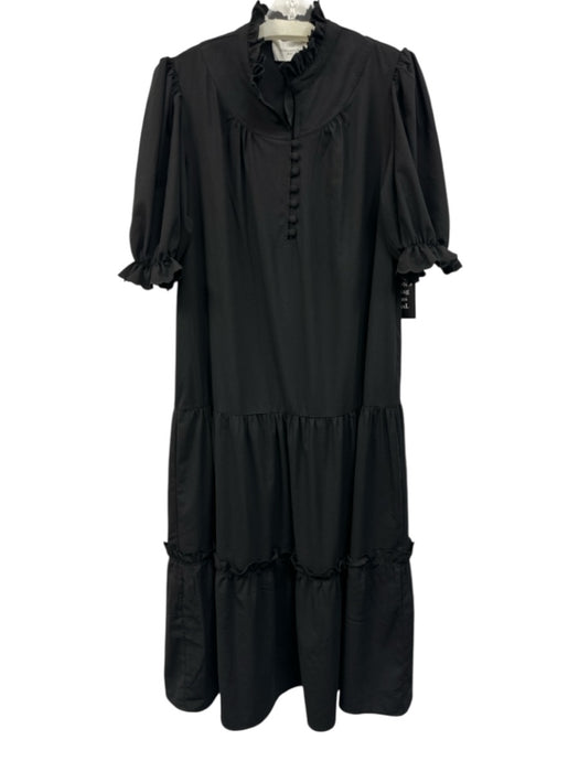 Pomander Place Size L Black Polyester Midi Buttons Ruffle Dress Black / L