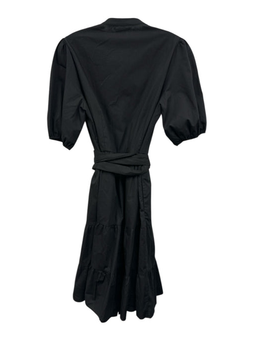 Boden Size 12L Black Cotton Button Front Short Puff Sleeve Below Knee Dress Black / 12L